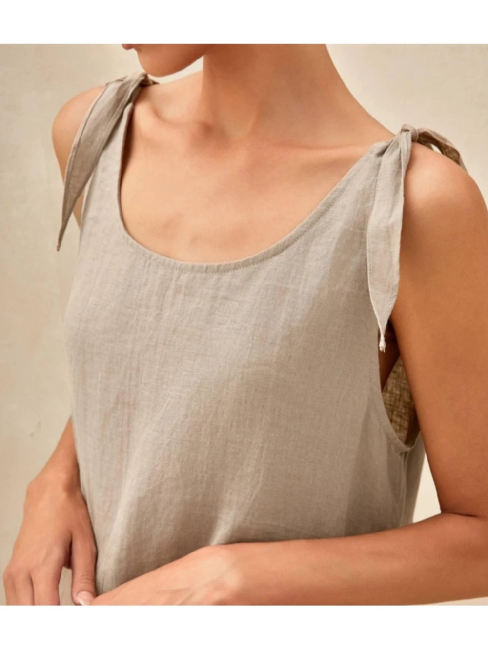 LINTICO 100% Linen Camisole Dress QEARL XL Beach Boho Coastal Minimalist Tan - Picture 4 of 15